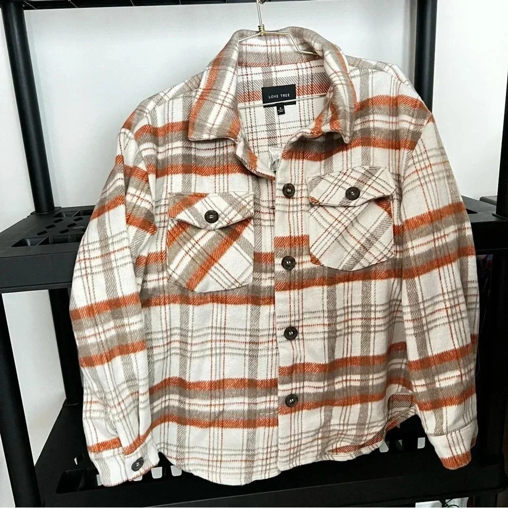 Plaid Flannel Shacket Oversized Khaki Oatmeal Thick Soft Cozy Material Pockets